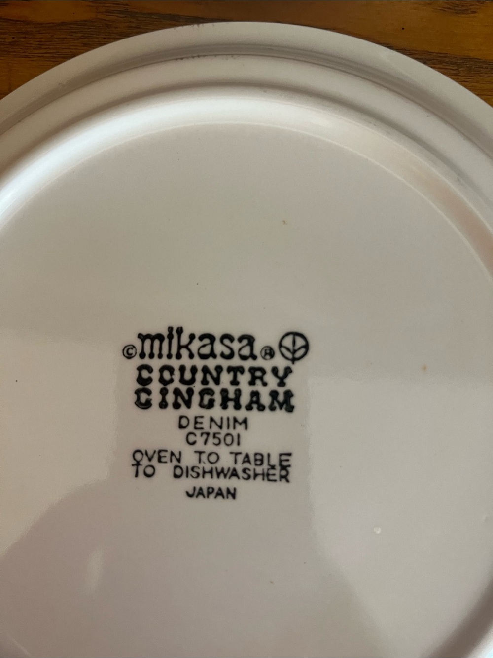 Mikasa White Country Gingham Ceramic Plate Backstamp
